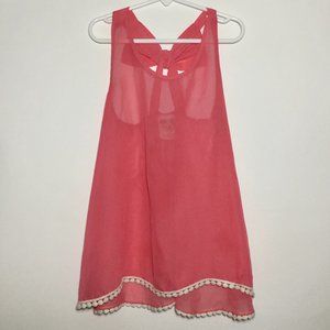 Cute Girls' Sheer Pink Bow Tank Top w/ thread poms